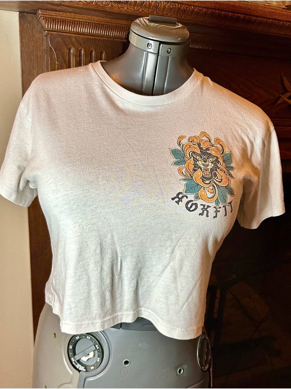 White Floral Lion Graphic Crop Muscle Tee